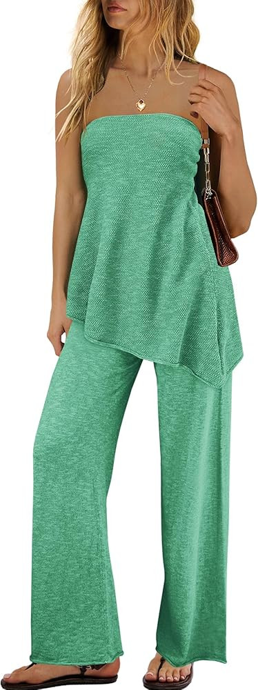 SENSERISE Womens 2 Piece Outfits Summer Knit Sweater Set Matching Lounge Set Off the Shoulder Top... | Amazon (US)