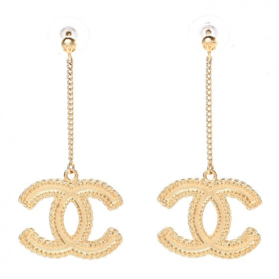 CHANEL CC Drop Earrings Matte Gold | Fashionphile