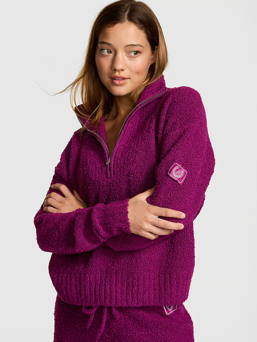 Buy Cozy Bouclé Half-Zip Sweater, Magenta Rose - Order Sweaters online - PINK US | Victoria's Secret (US / CA )