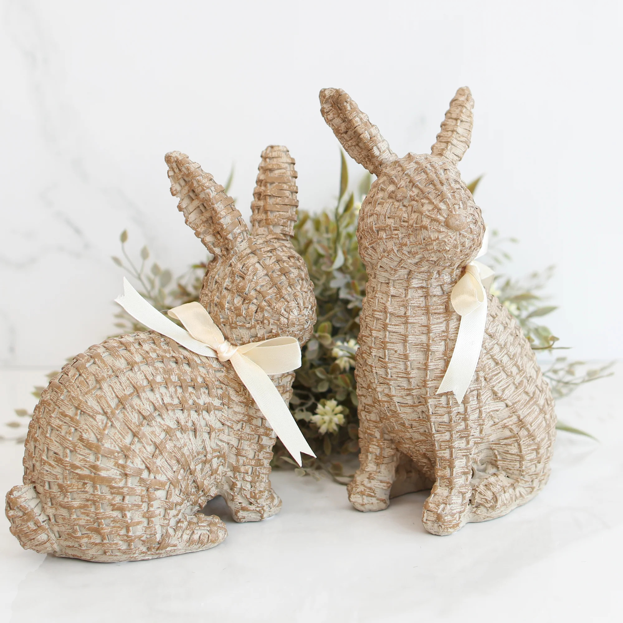 Woven Bunny with Bow Tie, Set of 2 | Interior Delights