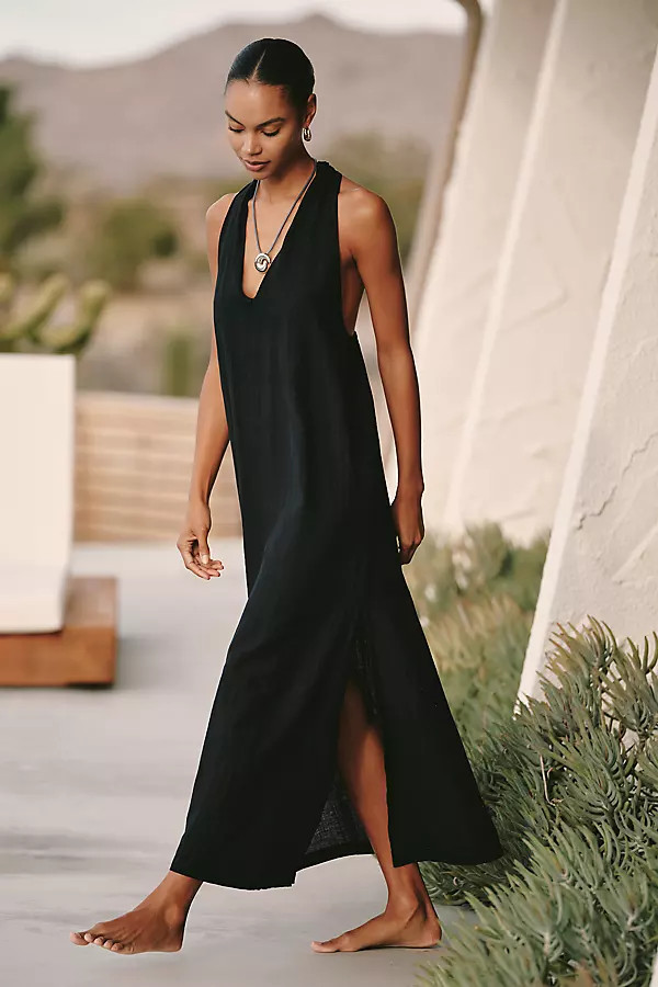 Sanctuary V-Neck Twist Cotton Linen Maxi Dress | Anthropologie (US)