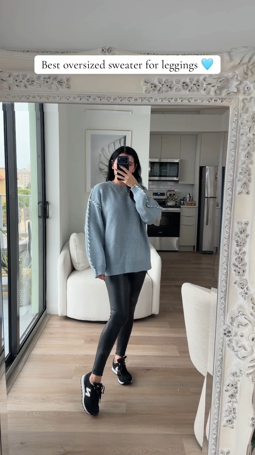 Oversized contrast knit sweater and faux leather leggings 

#LTKgrwm #LTKFindsUnder100 #LTKootd
