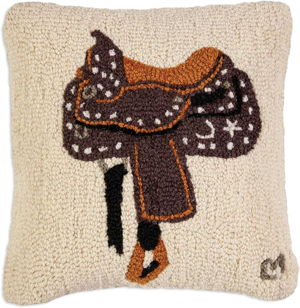 Artist-Designed Western Saddle Hand-Hooked Wool Decorative Throw Pillow (18 in x 18 in) Horse-The... | Amazon (US)