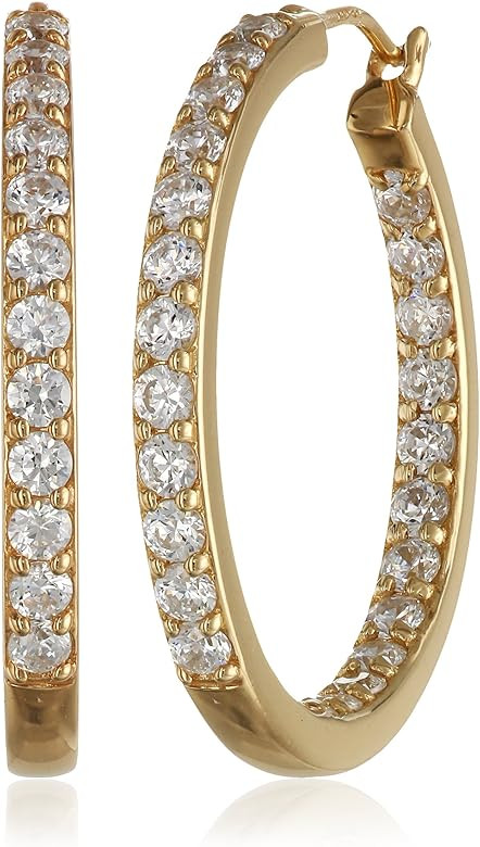 Platinum or Gold Plated Sterling Silver Inside-Out Hoop Earrings made with Swarovski Zirconia | Amazon (US)