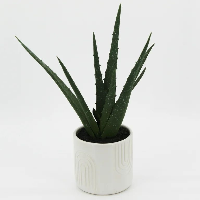 Mainstays Faux Aloe Vera Plant with White Rainbow Planter, 11.25" Height, Green Aloe Vera - Walma... | Walmart (US)