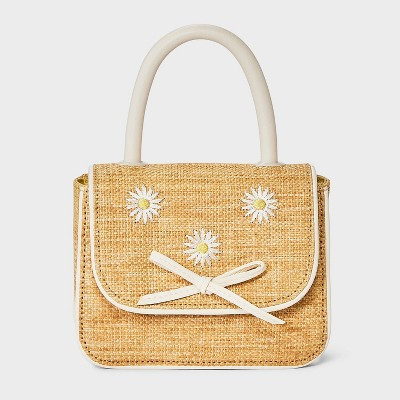 Toddler Girls' Daisy Straw Purse - Cat & Jack™ Heather Beige | Target