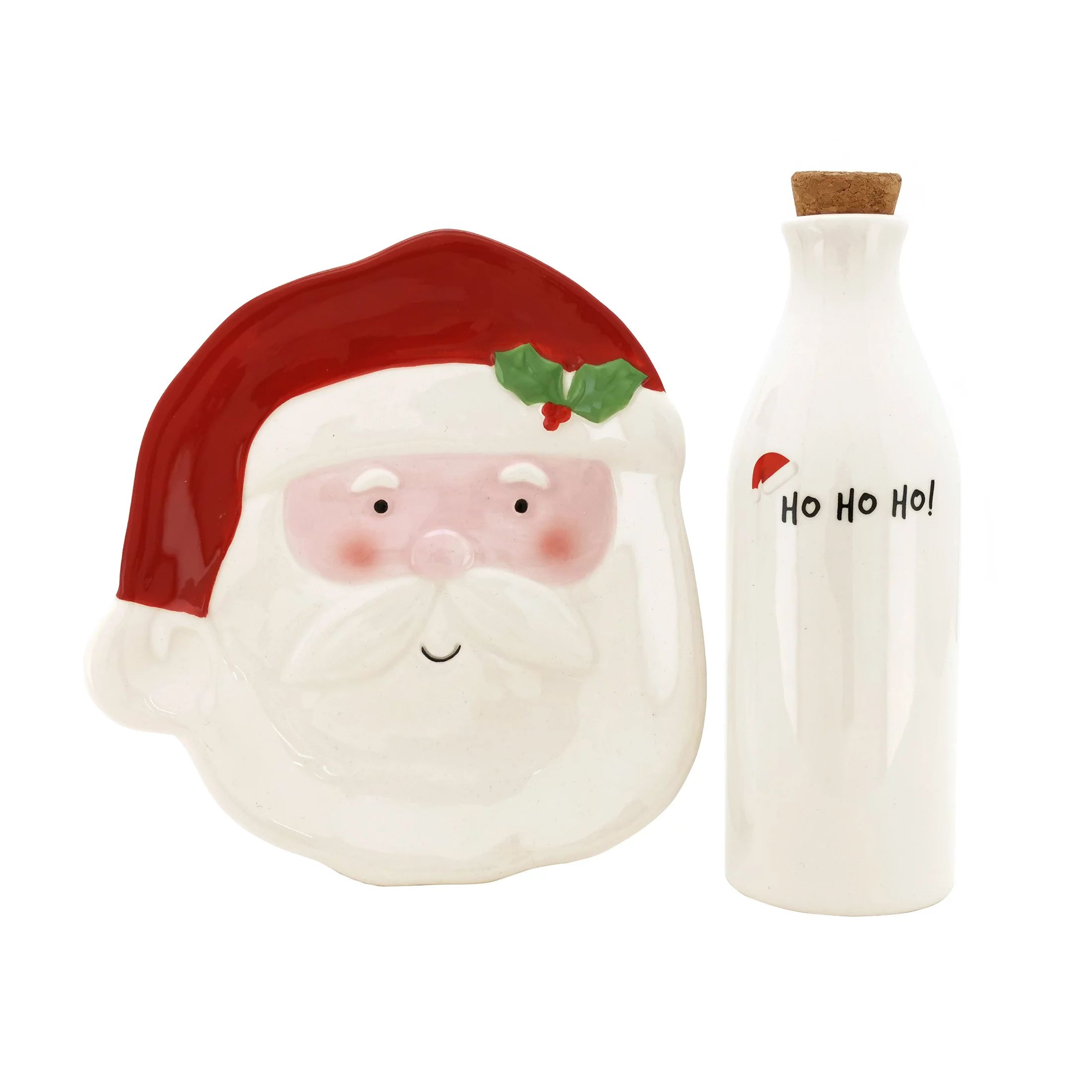 Holiday Time Santa Cookie Plate and Bottle, Earthenware Ceramic - Walmart.com | Walmart (US)