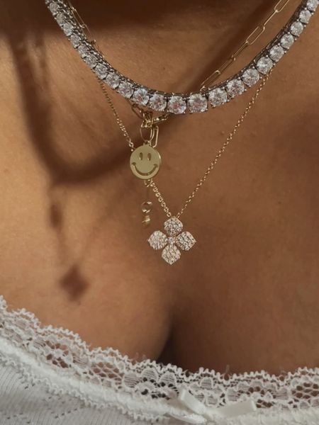 The perfect solid gold smiley pendant and tennis necklace 

Perfect necklace stack 

#LTKSeasonal #LTKGiftGuide #LTKparties