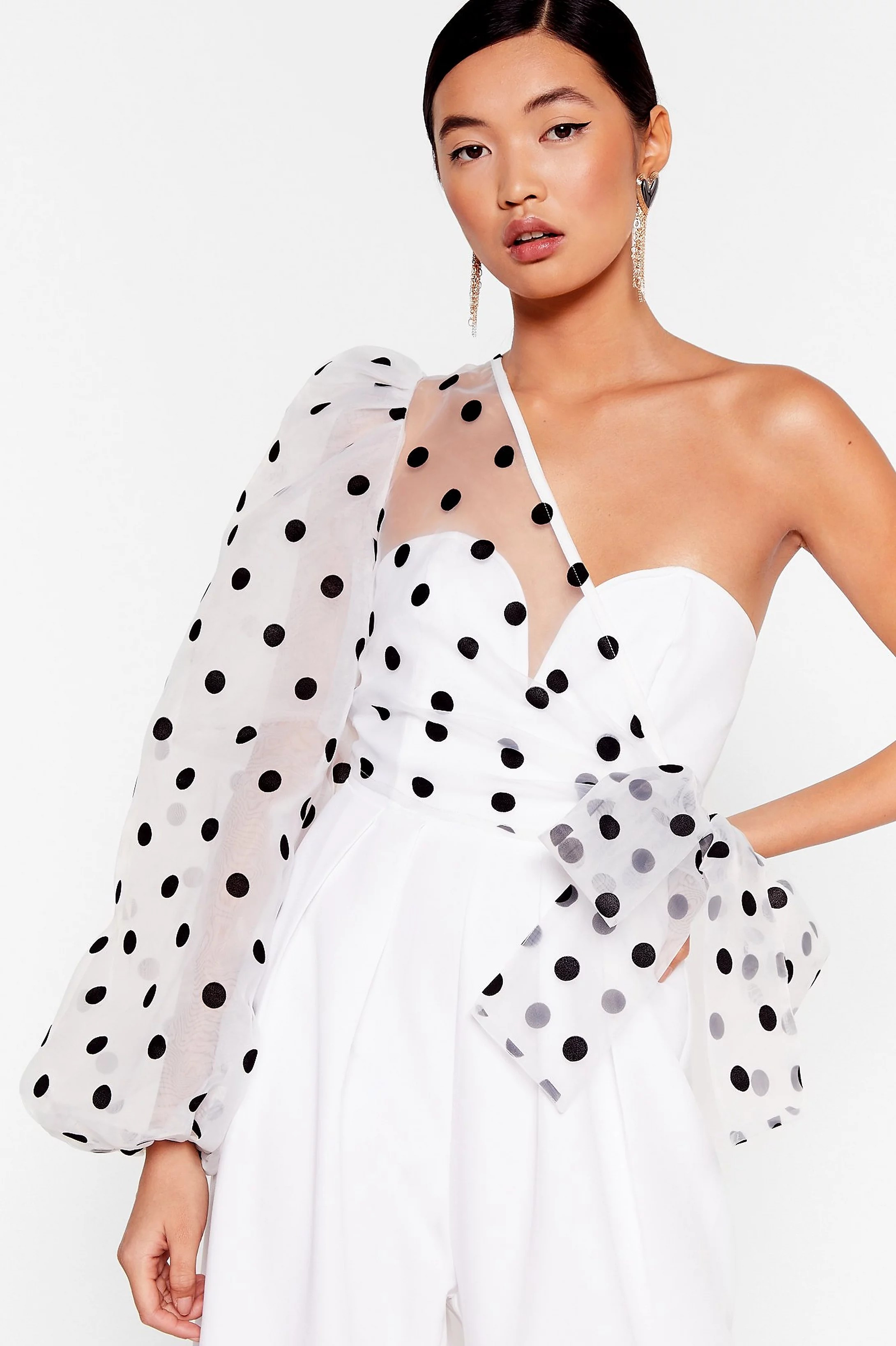 Polka Dot Organza One Shoulder Jumpsuit | Nasty Gal (US)