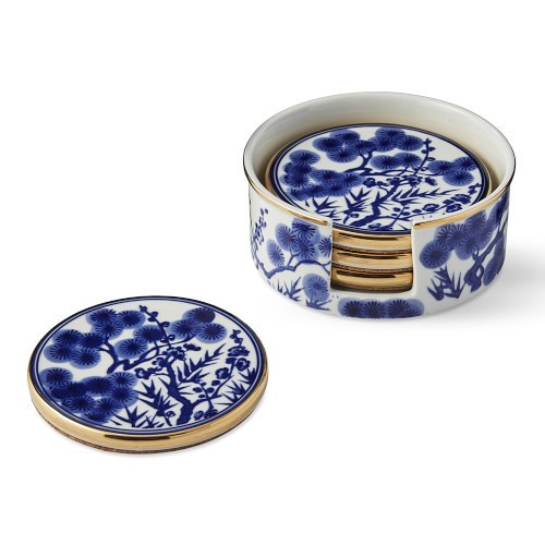 Chinoiserie Ceramic Coasters and Holder, Blue and White | Williams-Sonoma