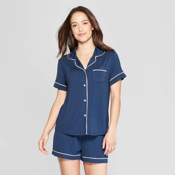 Women's Beautifully Soft Short Sleeve Notch Collar and Short Pajama Set - Stars Above™ | Target