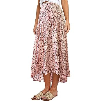 PRETTYGARDEN Women's Ditzy Floral Print Midi Skirt Boho Elastic High Waist Long Skirts for Women ... | Amazon (US)