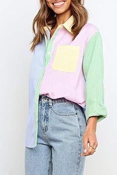 CHYRII Womens Casual Button Down V Neck Shirts Long Sleeve Blouse Tops with Pockets | Amazon (US)