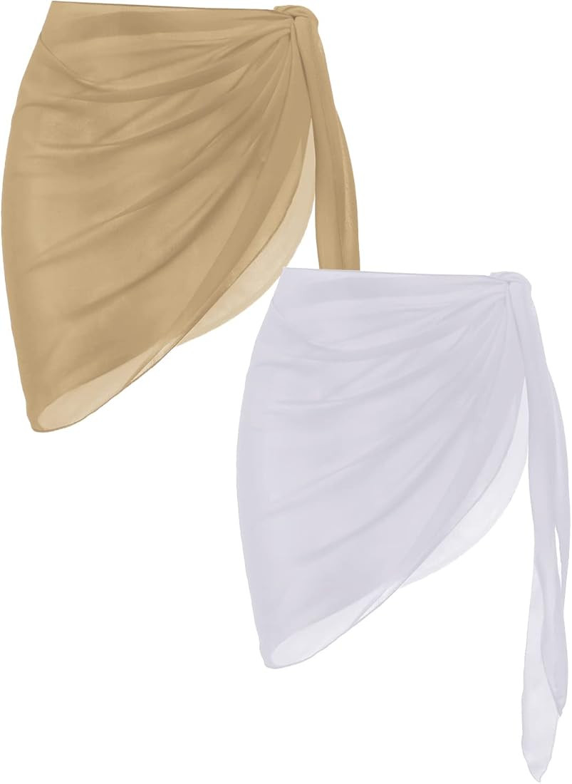 Ekouaer 2 Pieces Women Beach Sarongs Sheer Cover Ups Chiffon Bikini Wrap Skirt for Swimwear S-XXL | Amazon (US)