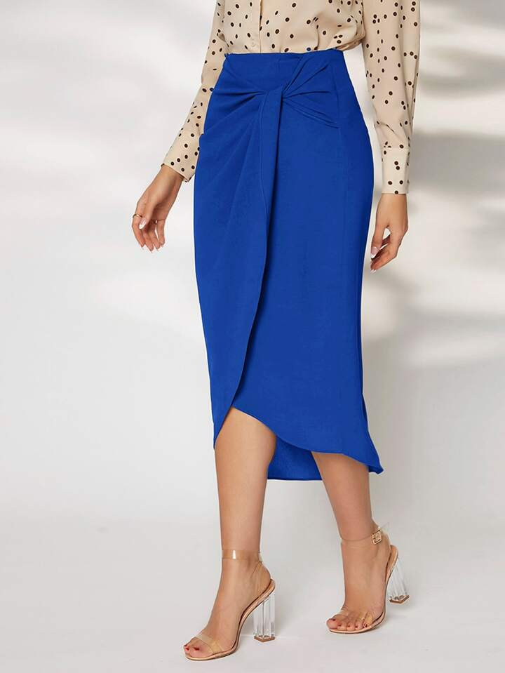 SHEIN Modely Twist Front Wrap Hem Skirt | SHEIN