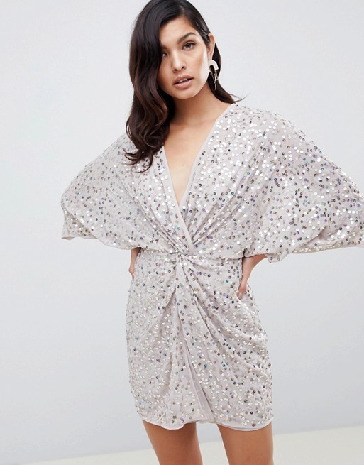 ASOS DESIGN scatter sequin knot front kimono mini dress | ASOS US