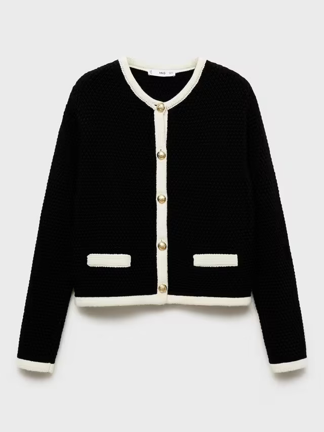 MangoPoshy Contrast Knit Jacket, Black/Cream | John Lewis (UK)