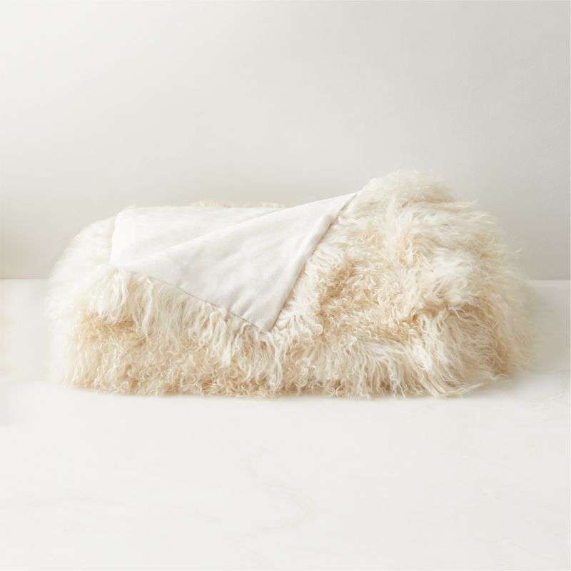Warm White Mongolian Sheepskin Fur Throw Blanket + Reviews | CB2 | CB2