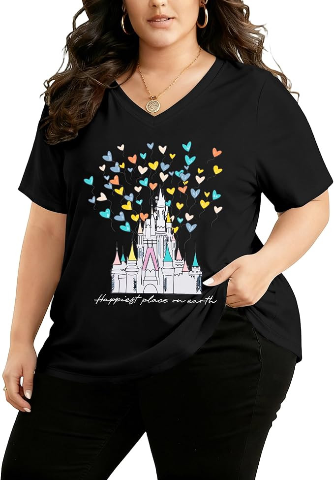NANYUAYA Plus Size Magic Shirts for Women Castle Kingdom Graphic Magical T Shirt Cute Holiday Pri... | Amazon (US)