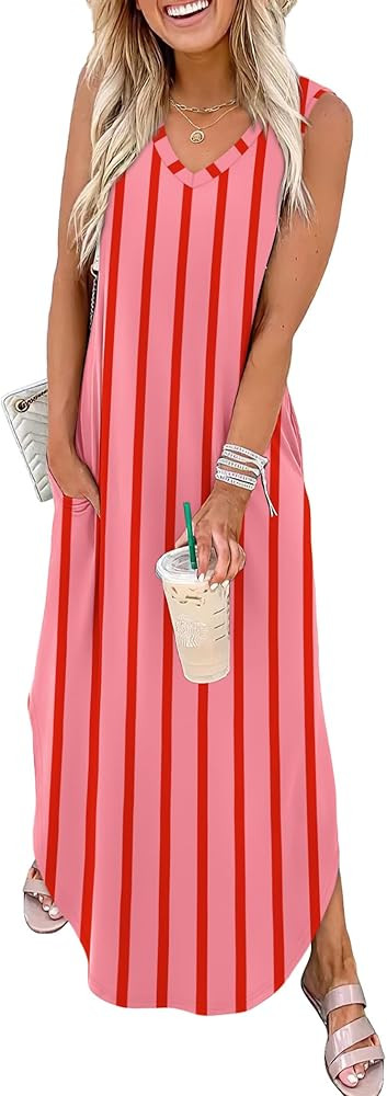 Sampeel Summer Dresses Maxi Dress Vacation Beach Sundresses 2025 with Pockets | Amazon (US)