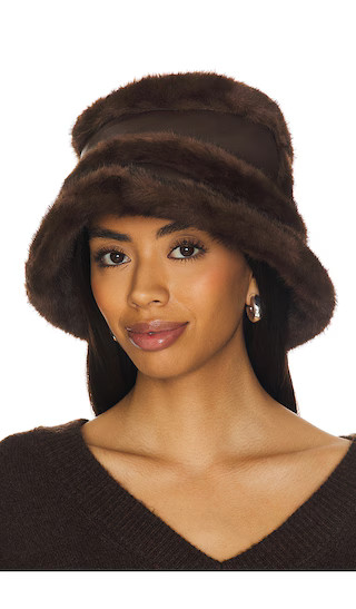 Faux Mink & Leather Bucket Hat in Chestnut | Revolve Clothing (Global)