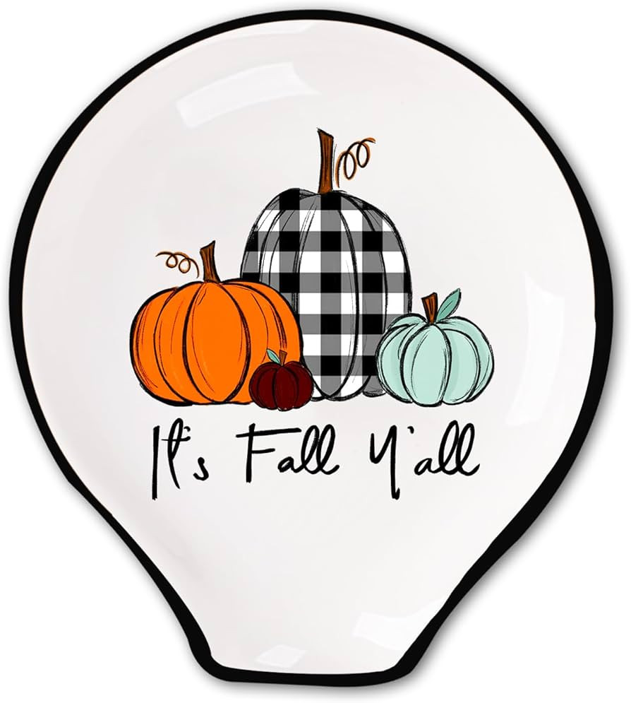 Whaline Fall Spoon Rest Plaid Pumpkin Ceramic Spoon Holder Seasonal Sauce Dishes Farmhouse Fall T... | Amazon (US)