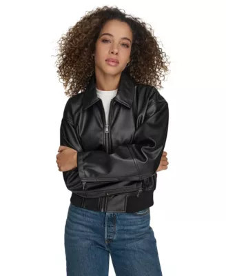 Levi's Women's Lightweight Faux Leather Bomber, Black, XS | Belk