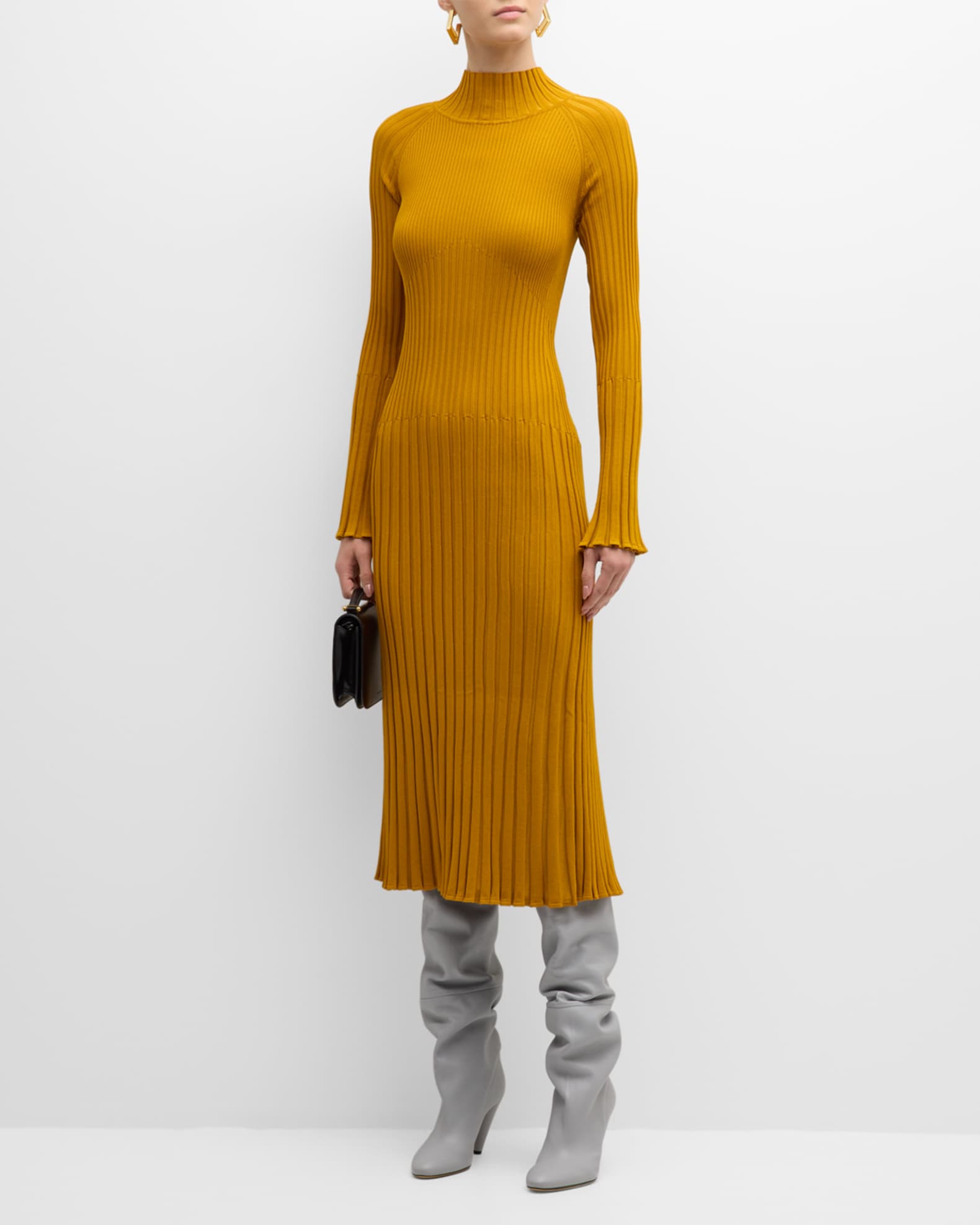 Carmen Mock-Neck Long-Sleeve Rib Midi Dress | Neiman Marcus
