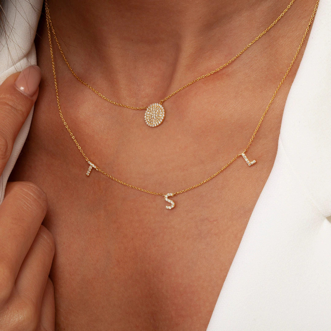 14k Diamond Initial Necklace: Personalized Pave Letter Pendant / Gift for Graduation Engagement B... | Etsy (US)
