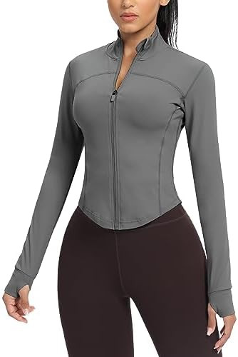 AVGO Women's Cropped Running Workout Jackets Zip Slim Fit Athletic Tops with Thumb Holes | Amazon (US)