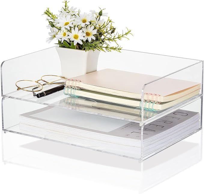 Acrylic Desk Organizers and Accessories Tier Paper File Organizer Tray Stackable Document Clear D... | Amazon (US)