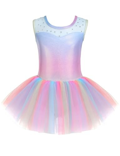 Zaclotre Girls Ballet Leotards Short Sleeve Sparkle Dance Leotard Toddler Ballerina Outfits,Shiny Rainbow,3-4T | Amazon (US)