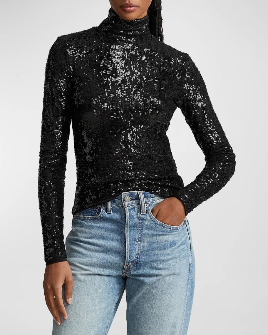 Sequin-Embellished Jersey Turtleneck | Neiman Marcus