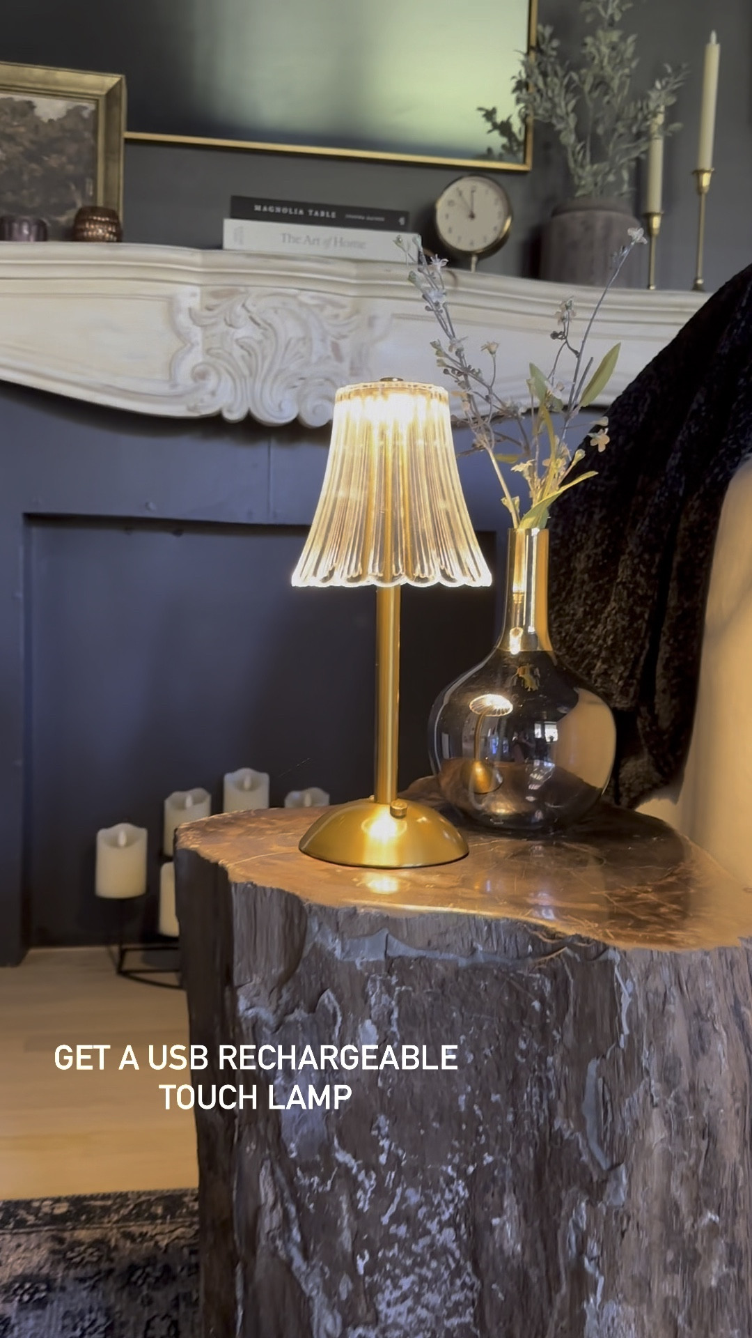 No plug? No problem. 

Obsessed with this cordless usb rechargeable touch lamp✨

Lights in 3 different shades and comes in different shapes / sizes. 

#rechargablelamp #vintagelamp #vintagestyle #darkandmoody 

#LTKhome