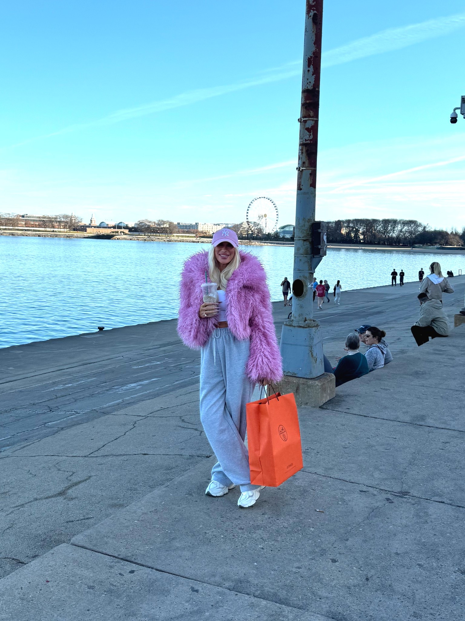 Fur and sweats sized up to medium for relaxed look 
