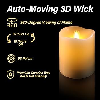HoogaLife Flameless Candles Flickering Flame Effect (D 3" x H 4") Ivory Auto-Moving 3D Wick, LED ... | Amazon (US)