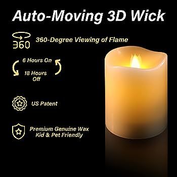 HoogaLife Flameless Candles Flickering Flame Effect (D 3" x H 4") Ivory Auto-Moving 3D Wick, LED ... | Amazon (US)