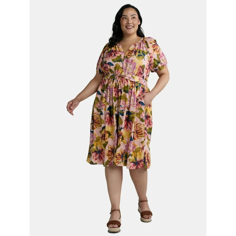 Terra & Sky Women's Plus Size Puff Sleeve Dress. Sizes 0X-5X | Walmart (US)