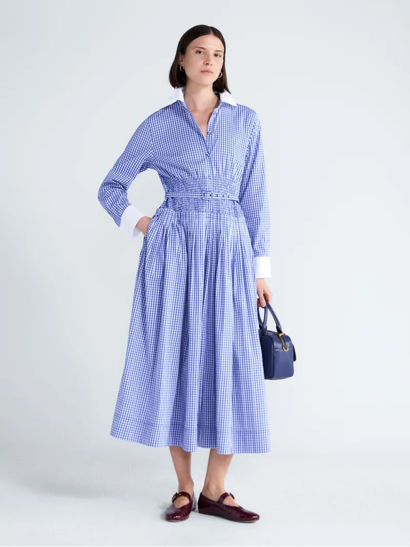 Free Assembly Women's and Women's Plus Belted Smocked Waist Denim Midi Shirtdress, Sizes XS-4X | Walmart (US)