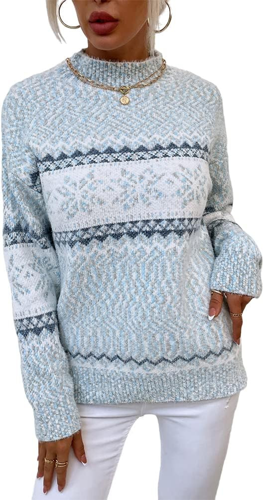 JUNBOON Women’s Casual Leopard Print Knitted Pullover Sweaters Long Sleeve Crew Neck Jumper Top... | Amazon (US)