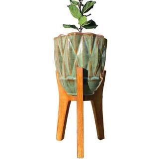 13 in. Teal Ceramic Planter Stand | The Home Depot