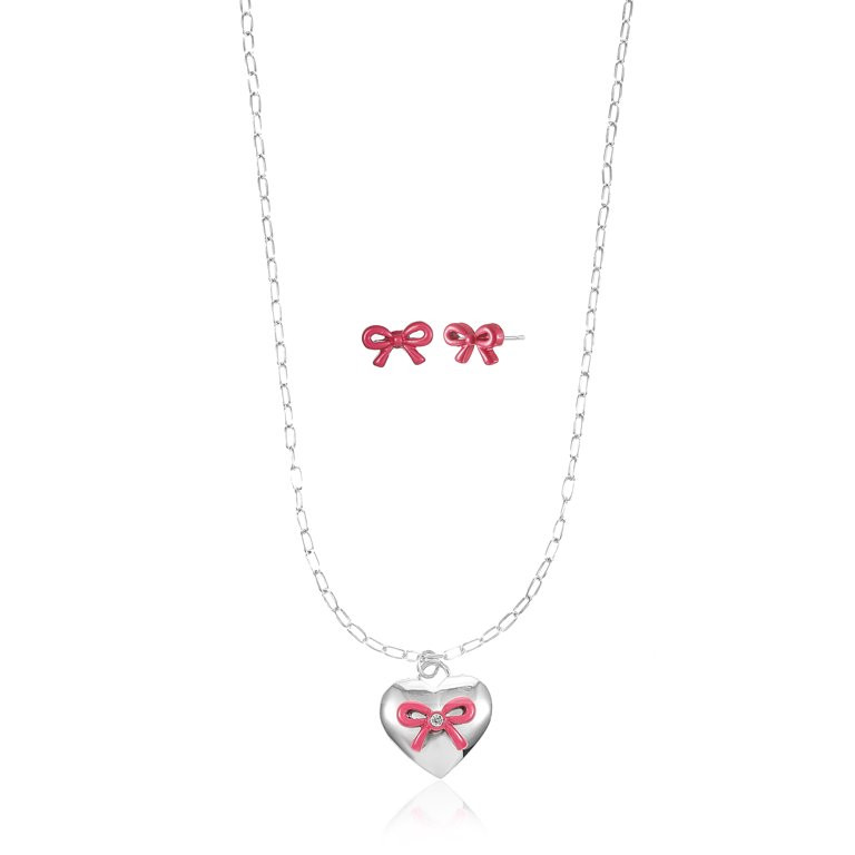 Way to Celebrate Valentine's Day Silver Heart Necklace and Earring Set | Walmart (US)