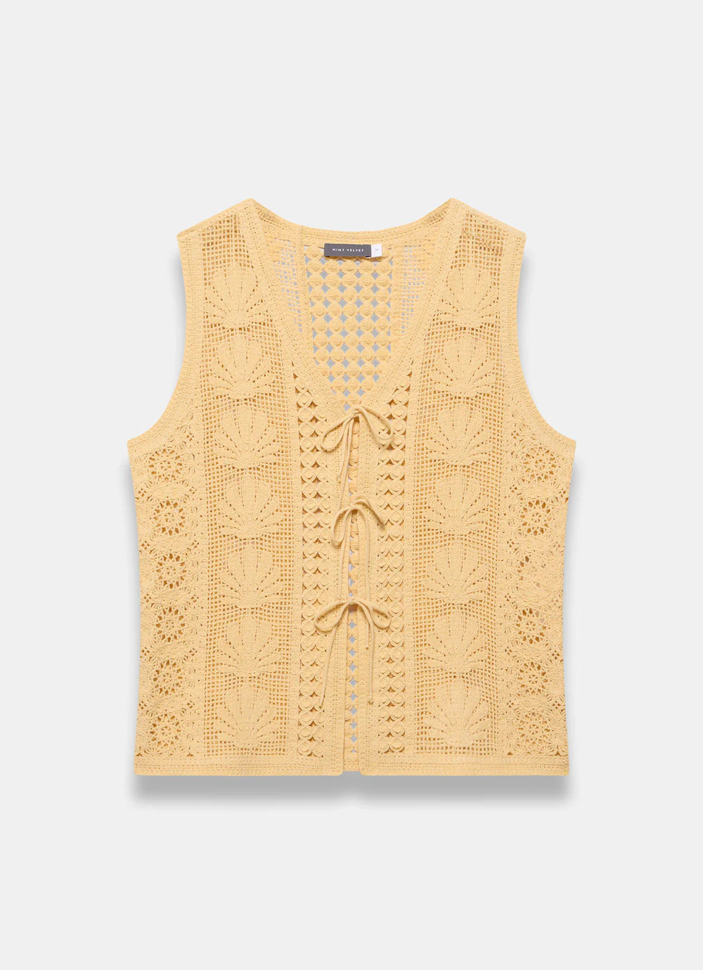 Yellow Crochet Shell Tie Front Top | Mint Velvet