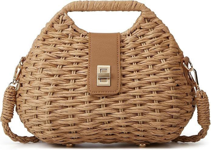 Handmade Straw Woven Bag Beach Clutch Purses Women Vacation Shell Shoulder Crossbody Summer Dumpl... | Amazon (US)