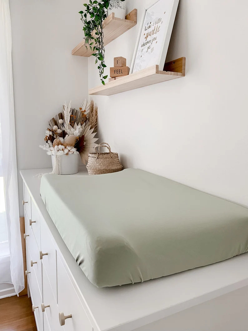 Solid Sage Blue Green Bassinet Moses Fitted Sheet | Change Mat Cover | Change Pad Cover | Bassine... | Etsy (US)