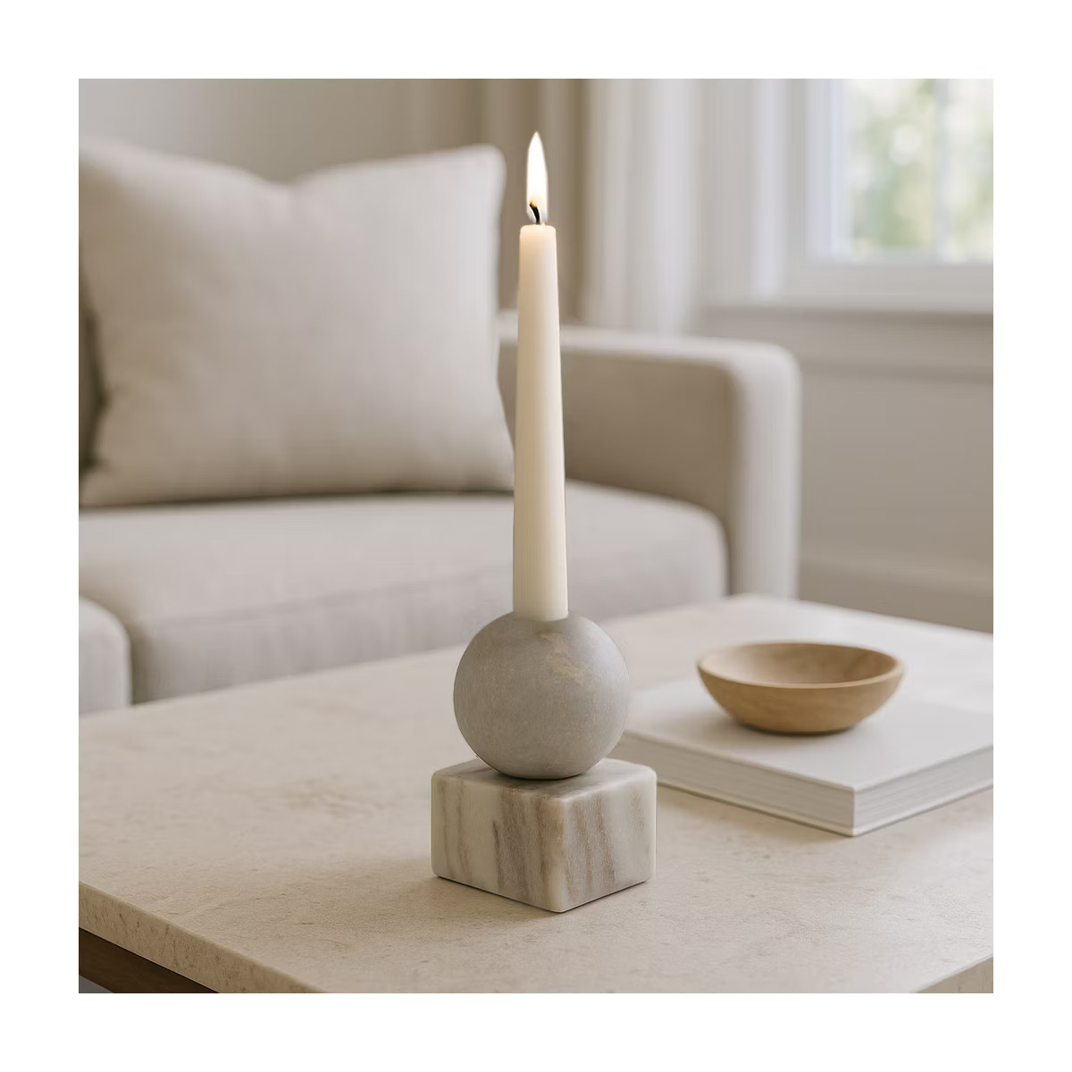 Marble Candle Holder for Taper Candles - Spherical Accent and Square Base - Candlestick Holder fo... | Target