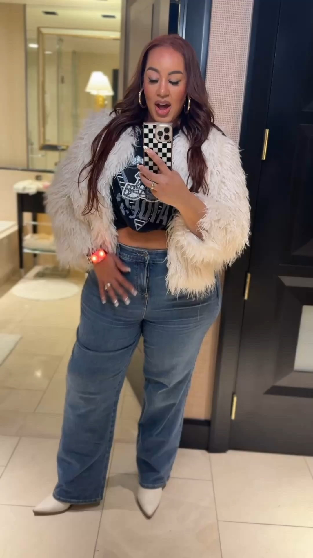 Game day fit! Wearing a 16 in the jeans and 1X in the jacket 

#LTKFindsUnder50 #LTKPlusSize #LTKootd