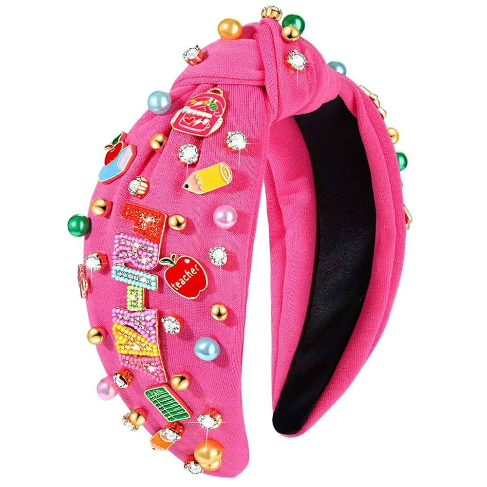 Teacher Headband Accessories, Crystal Pearl Knotted Headbands for Women Cute Book Pencil Teach Ch... | Amazon (US)