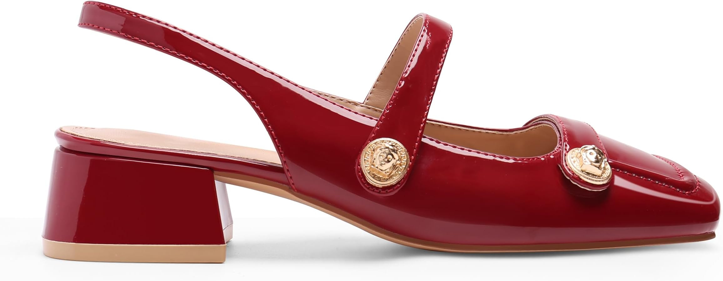 Slingback Mary Jane Heels for Women Low Block Heel Closed Square Toe Pump Shoes Heels Classic Dai... | Amazon (US)