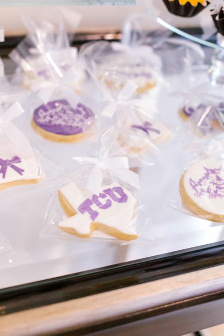 Party Hosting Ideas



Texas Christian university graduate  sugar coookie  TCU  horned frogs  party favors  cookie table  dessert table  sweet treat party essentials  

#LTKhome #LTKSeasonal #LTKparties